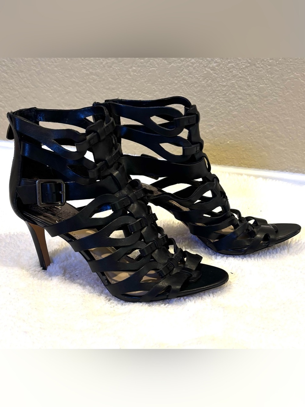 Vince Camuto Women’s 4” Black Strappy High Heel Sandals 8 1/2